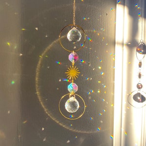 Star Sun Catcher | Hanging Gold Crystal Prism | Sun Boho Window Hanger | Christmas Gift | Aura Rainbow Car Accessory | Suncatcher