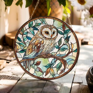 Owl Stained Glass Suncatcher: Bird Window Hanging Decor