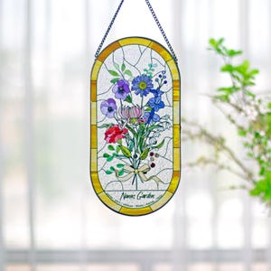 Family Birth Flower Bouquet Birth Month Flowers Personalized Stained Glass Window Hangings Personalized Birth Flower Gift Mothers Day Gift