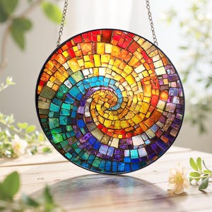 Rainbow Spiral Glass Suncatcher/Mosaic Style Glass Art/Colorful Geometric Decor/Gift For Art Lovers/Suitable for Art Decoration of Church