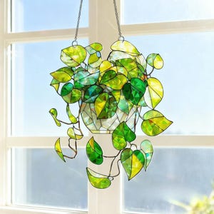 Stained Glass Style Plant Suncatcher – Acrylic Window Hanging
