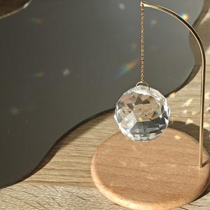 Tabletop Suncatcher PENDULUM : Crystal Rainbow Maker made of Wood and brass | Minimalist decor Handmade in France | Wellness & Home Gift