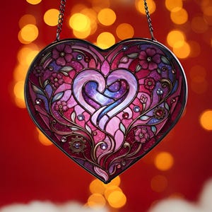 Heart Stained Glass Suncatcher, Romantic Window Hanging Decor, Love Glass Sun Catcher, Wedding Anniversary Gift for Her,Valentine Home Decor