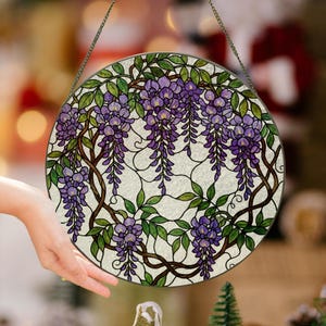 Wisteria Stained Glass Garden Suncatcher，Purple Flower Suncatcher, Floral Window Hanging, Gift For Mom, Mother's Day, Home Decoration